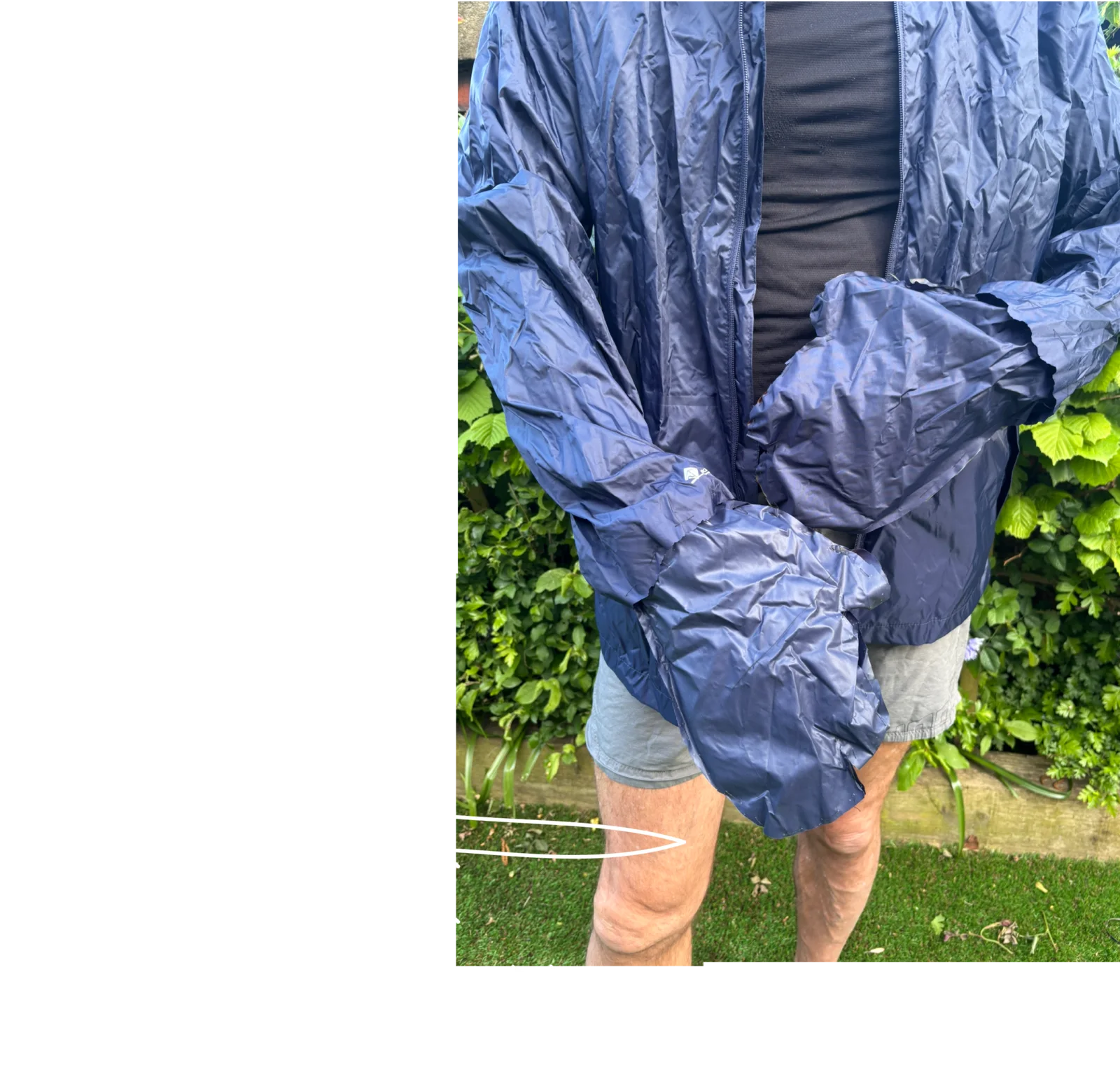 An early crude prototype made from an old blue waterproof jacket